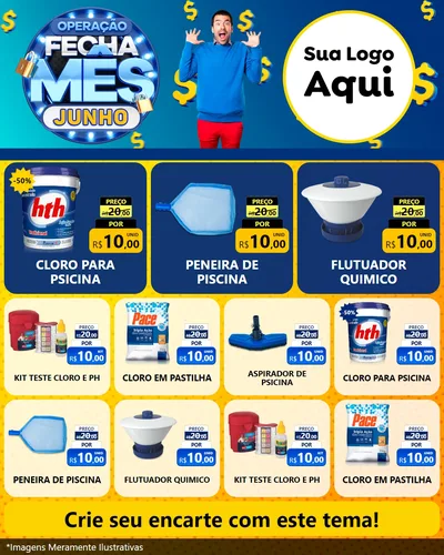 Modelo de Rede Social para Feed Instagram com o tema Operação Fecha Mês, Junho para Produtos para Piscina