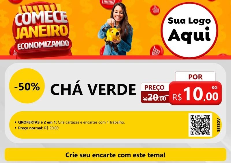 Modelo de Cartaz para Cartaz A4 Horizontal com o tema Comece Janeiro Economizando para Produtos Naturais