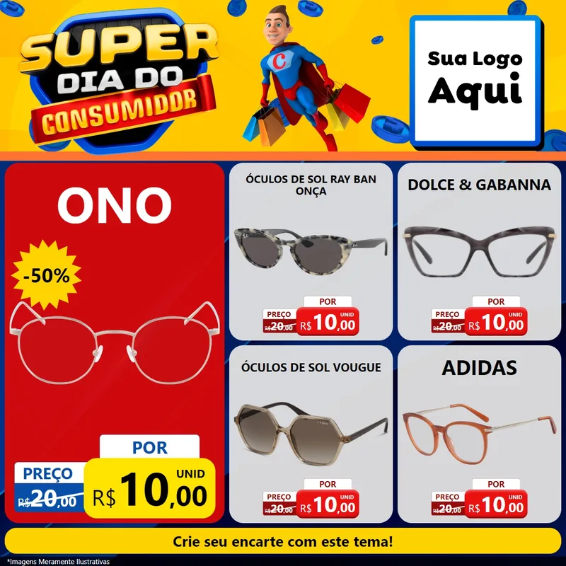 Modelo de Rede Social para Feed Facebook com o tema Super Dia do Consumidor para Óticas
