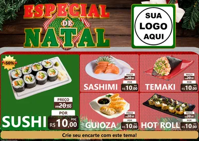 Modelo de Encarte para Encarte A4 Horizontal com o tema Especial de Natal para Comida japonesa