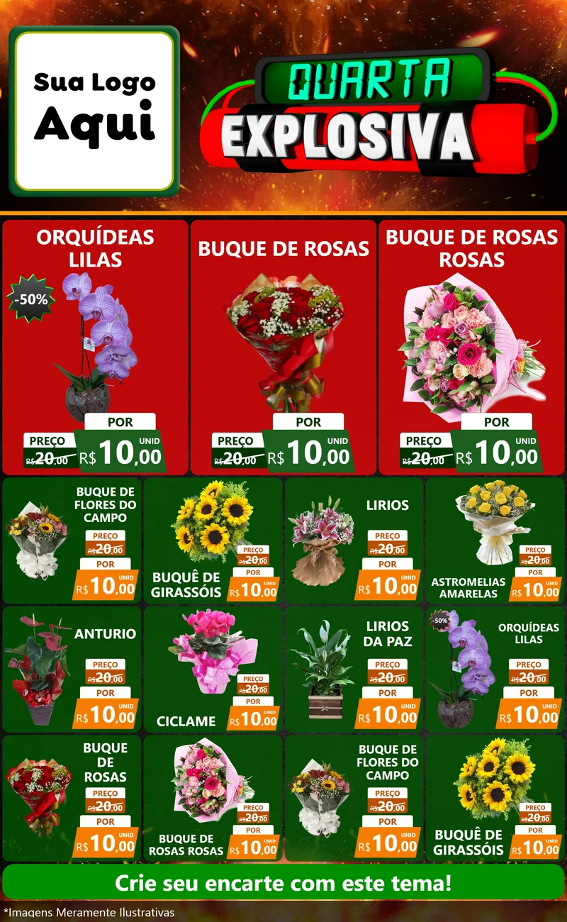 Modelo de Encarte para Encarte Grande com o tema Quarta Explosiva para Floricultura e jardim