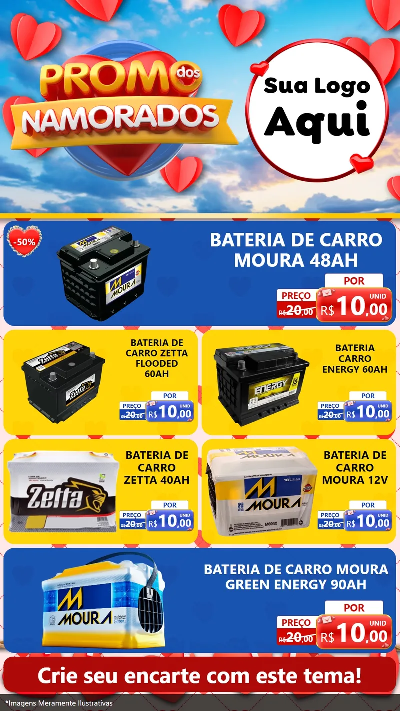 Modelo de TV para TV Vertical com o tema Promo dos Namorados para Baterias Elétricas