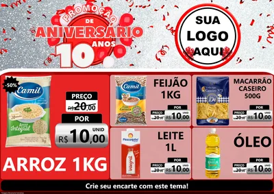 Modelo de Encarte para Encarte A4 Horizontal com o tema Promoção de Aniversário - 10 Anos para Supermercado