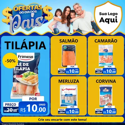 Modelo de Rede Social para Feed Facebook com o tema Ofertas do Dia dos Pais para Peixaria