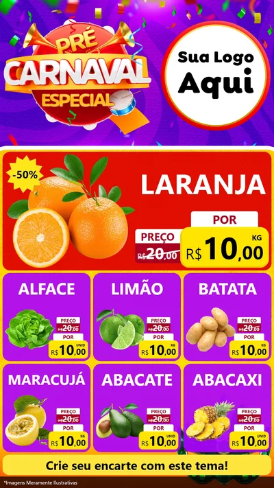 Modelo de Rede Social para Stories com o tema Pré-Carnaval Especial para Hortifrúti