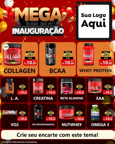 Modelo de Rede Social para Feed Instagram com o tema Mega Inauguração para Suplementos alimentares