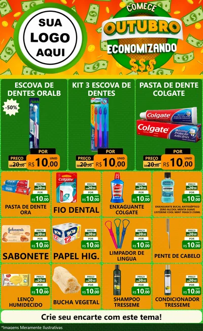 Modelo de Encarte para Encarte Grande com o tema Comece Outubro Economizando para Higiene Pessoal