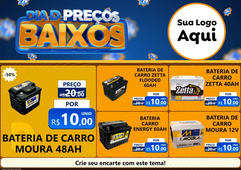 Modelo de Encarte para Encarte A4 Horizontal com o tema Dia D Preço Baixo para Baterias Elétricas