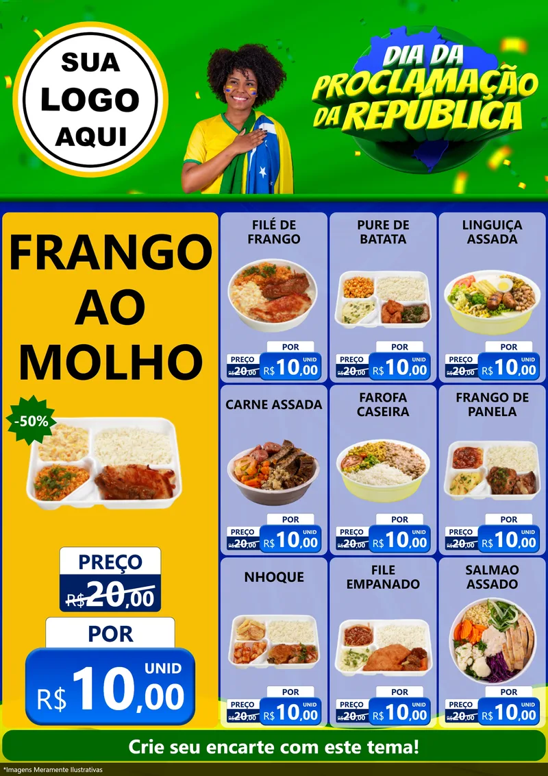Modelo de Encarte para Encarte A4 Vertical com o tema Dia Da Proclamação Da República para Restaurante