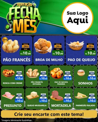Modelo de Rede Social para Feed Instagram com o tema Operação Fecha Mês para Padaria