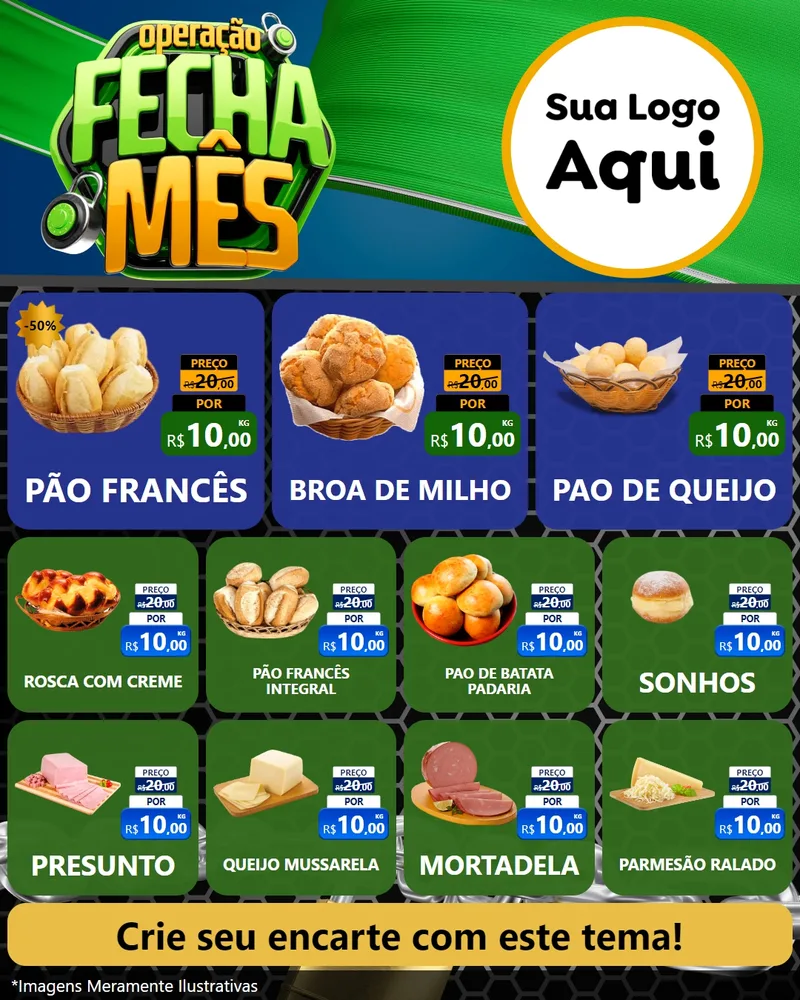 Modelo de Rede Social para Feed Instagram com o tema Operação Fecha Mês para Padaria