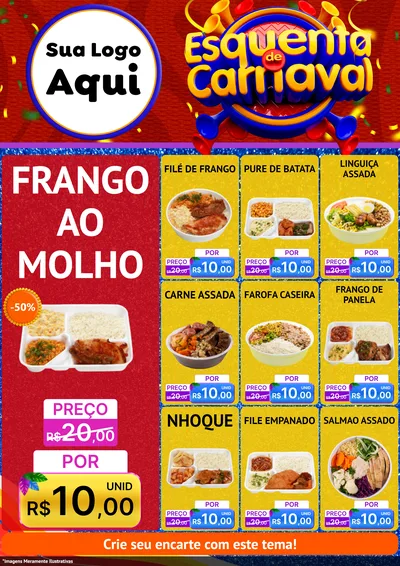 Modelo de Encarte para Encarte A4 Vertical com o tema Esquenta de Carnaval para Restaurante