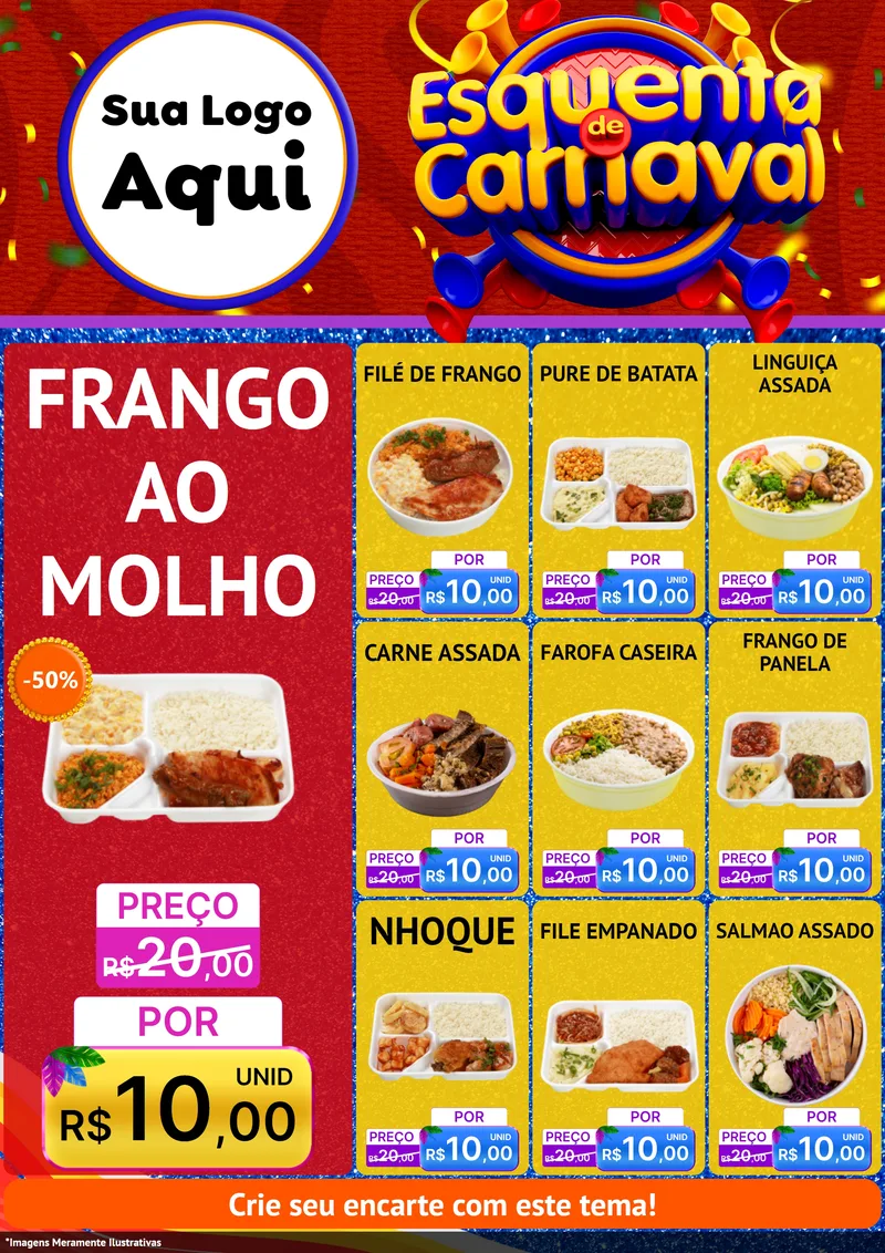 Modelo de Encarte para Encarte A4 Vertical com o tema Esquenta de Carnaval para Restaurante