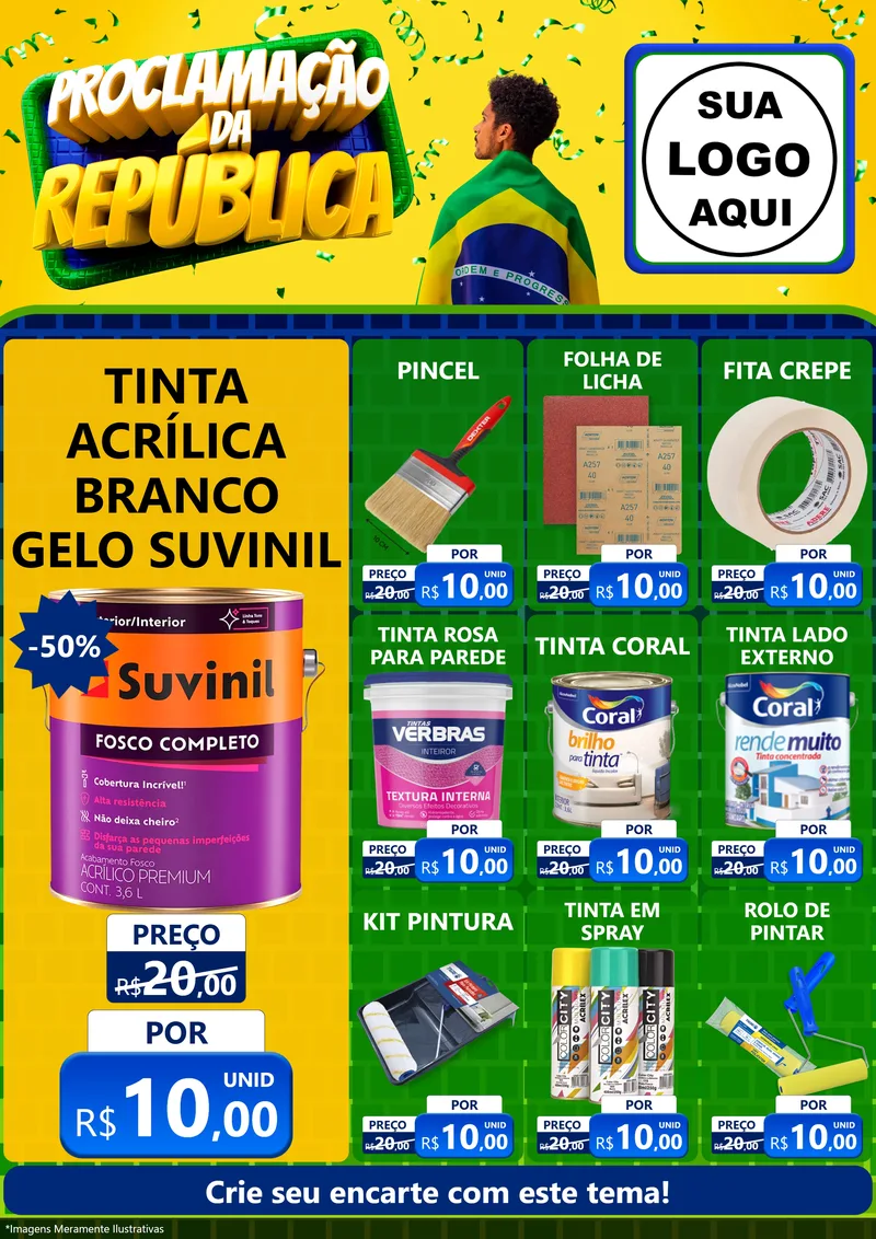 Modelo de Encarte para Encarte A4 Vertical com o tema Proclamação da República para Tintas e Ferramentas