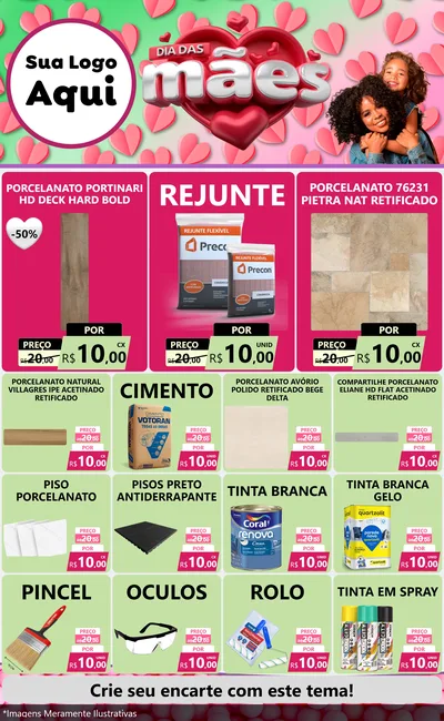 Modelo de Encarte para Encarte Grande com o tema Dia das Mães para Pisos e revestimentos