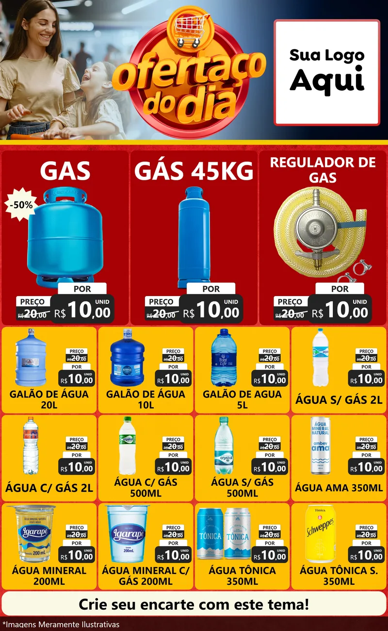 Modelo de Encarte para Encarte Grande com o tema Ofertaço Do Dia para Água e gás