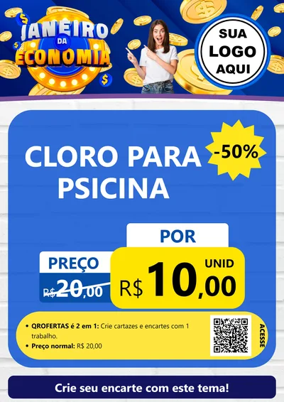 Modelo de Cartaz para Cartaz A4 Vertical com o tema Janeiro da Economia para Produtos para Piscina