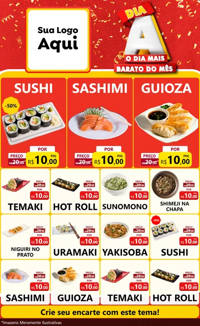 Modelo de Encarte para Encarte Grande com o tema Dia A o Dia Mais Barato do Mês para Comida japonesa