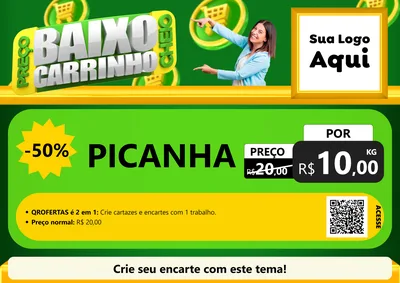 Modelo de Cartaz para Cartaz A4 Horizontal com o tema Preço Baixo Carrinho Cheio para Açougue