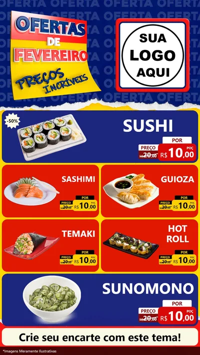 Modelo de TV para TV Vertical com o tema Ofertas de Fevereiro - Preços Incríveis para Comida japonesa
