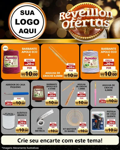 Modelo de Rede Social para Feed Instagram com o tema Réveillon de Ofertas para Armarinho e Aviamentos