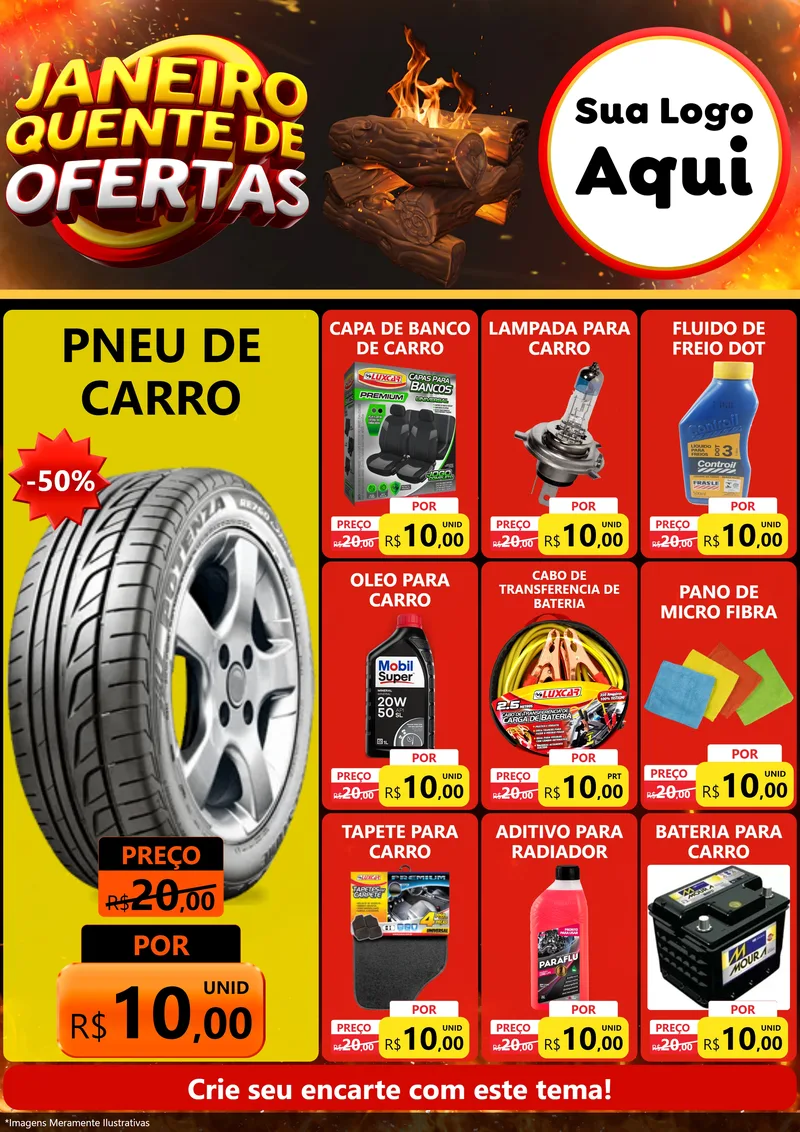 Modelo de Encarte para Encarte A4 Vertical com o tema Janeiro Quente de Ofertas para Auto peças