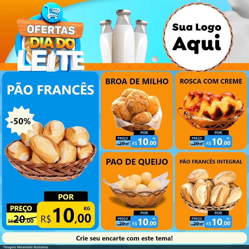 Modelo de Rede Social para Feed Facebook com o tema Ofertas Dia do Leite para Padaria