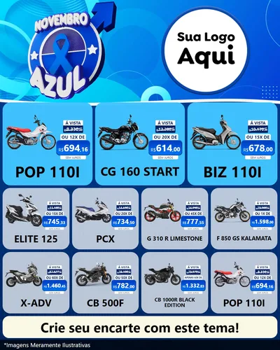 Modelo de Rede Social para Feed Instagram com o tema Novembro Azul para Concessionaria de Motos