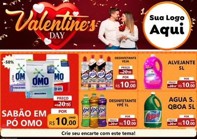 Modelo de Encarte para Encarte A4 Horizontal com o tema Valentine's Day para Produtos de Limpeza