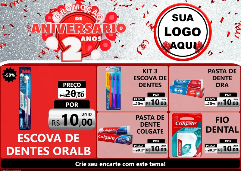 Modelo de Encarte para Encarte A4 Horizontal com o tema Promoção de Aniversário - 2 Anos para Higiene Pessoal