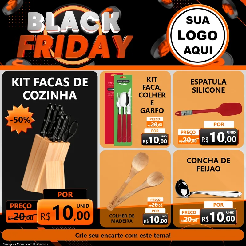 Modelo de Rede Social para Feed Facebook com o tema Black Friday para Utilidades Domésticas