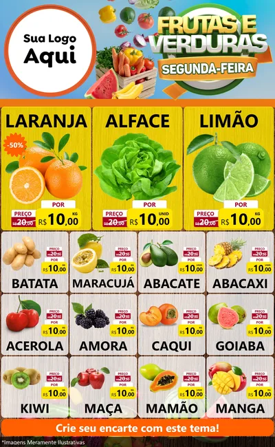 Modelo de Encarte para Encarte Grande com o tema Frutas e Verduras Segunda-feira para Hortifrúti