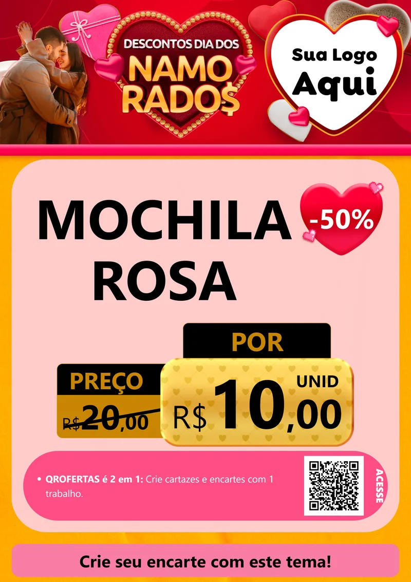 Modelo de Cartaz para Cartaz A4 Vertical com o tema Descontos Dia dos Namorados para Papelaria