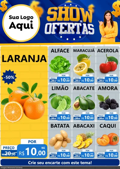 Modelo de Encarte para Encarte A4 Vertical com o tema Show de Ofertas para Hortifrúti