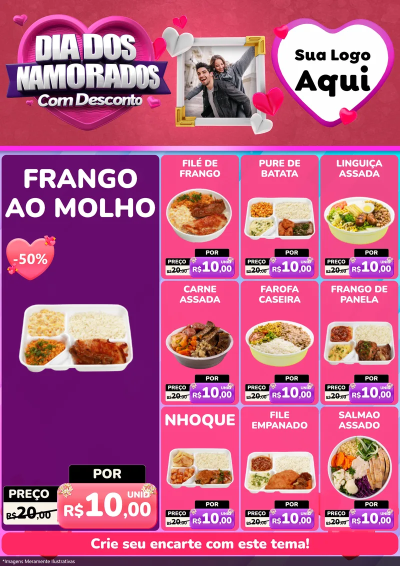 Modelo de Encarte para Encarte A4 Vertical com o tema Dia Dos Namorados Com Desconto para Restaurante