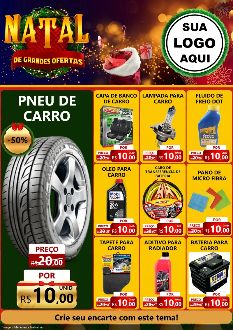Modelo de Encarte para Encarte A4 Vertical com o tema Natal de Grandes Ofertas para Auto peças