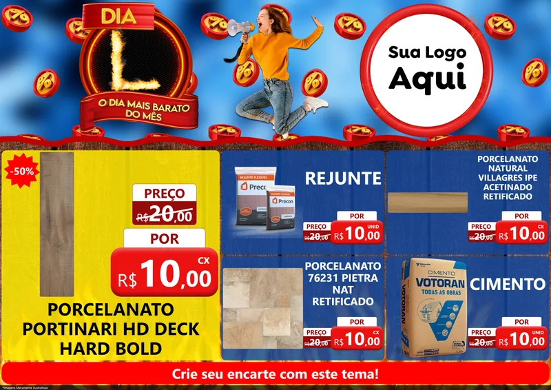 Modelo de Encarte para Encarte A4 Horizontal com o tema Dia L - O Dia Mais Barato Do Mês para Pisos e revestimentos