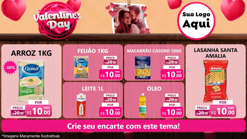Modelo de TV para TV Horizontal com o tema Valentine's Day para Supermercado