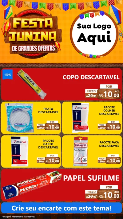 Modelo de TV para TV Vertical com o tema Festa Junina de Grandes Ofertas para Embalagens