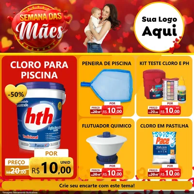 Modelo de Rede Social para Feed Facebook com o tema Semana das Mães para Produtos para Piscina