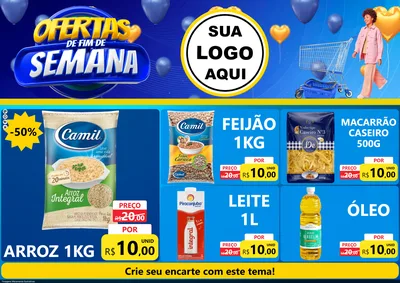 Modelo de Encarte para Encarte A4 Horizontal com o tema Ofertas de Fim de Semana para Supermercado