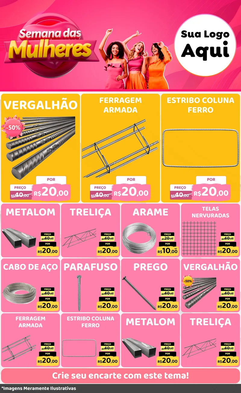 Modelo de Encarte para Encarte Grande com o tema Semana das Mulheres para Ferragens