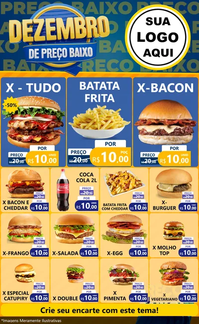 Modelo de Encarte para Encarte Grande com o tema Dezembro de Preço Baixo para Hamburgueria