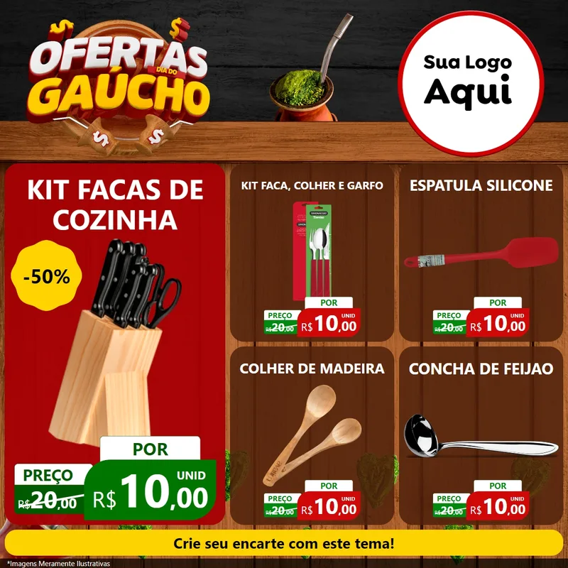 Modelo de Rede Social para Feed Facebook com o tema Ofertas Dia do Gaúcho para Utilidades Domésticas