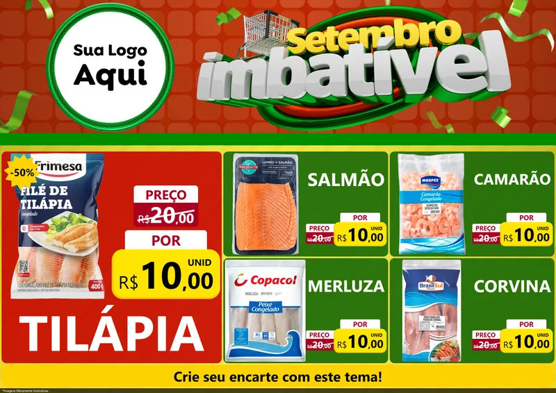 Modelo de Encarte para Encarte A4 Horizontal com o tema Setembro Imbatível para Peixaria