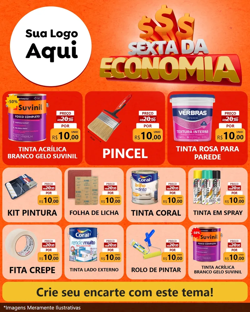 Modelo de Rede Social para Feed Instagram com o tema Sexta da Economia para Tintas e Ferramentas