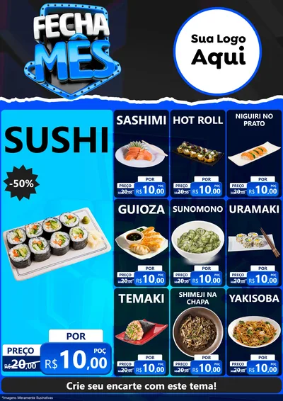 Modelo de Encarte para Encarte A4 Vertical com o tema Fecha Mês para Comida japonesa