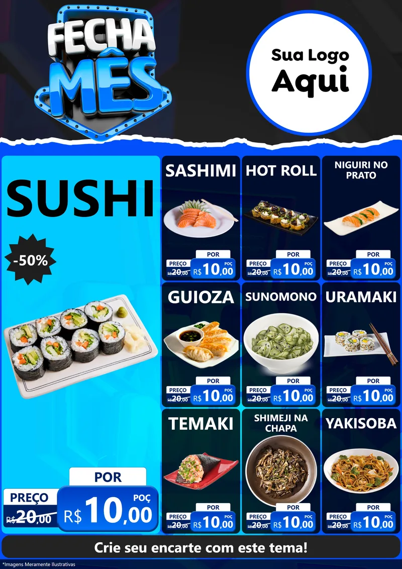 Modelo de Encarte para Encarte A4 Vertical com o tema Fecha Mês para Comida japonesa