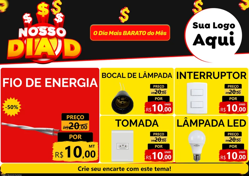 Modelo de Encarte para Encarte A4 Horizontal com o tema Nosso Dia D para Materiais Elétricos