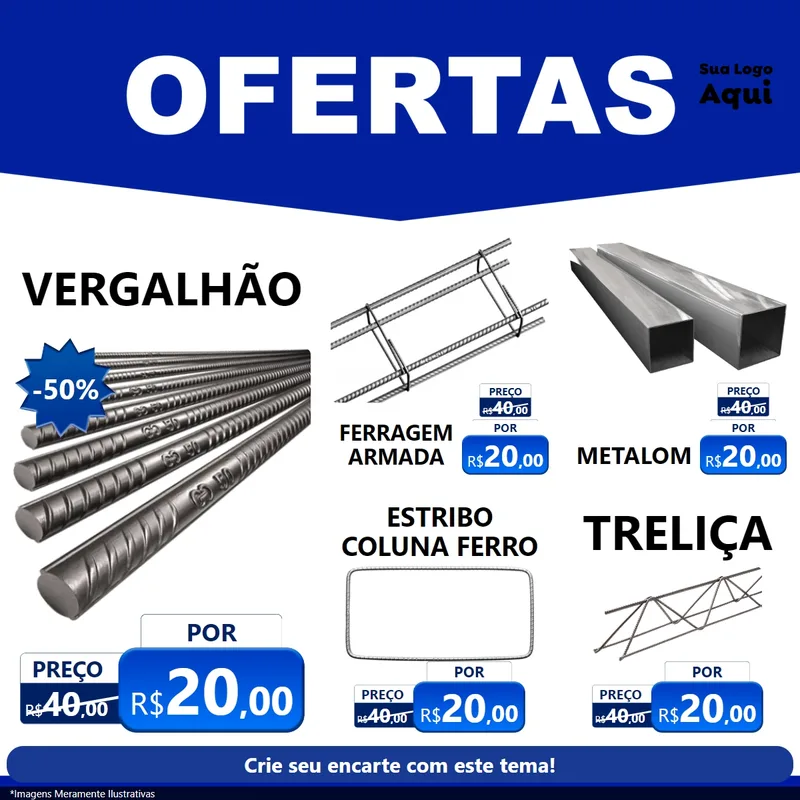 Modelo de Rede Social para Feed Facebook com o tema Ofertas Azul Cartaz para Ferragens